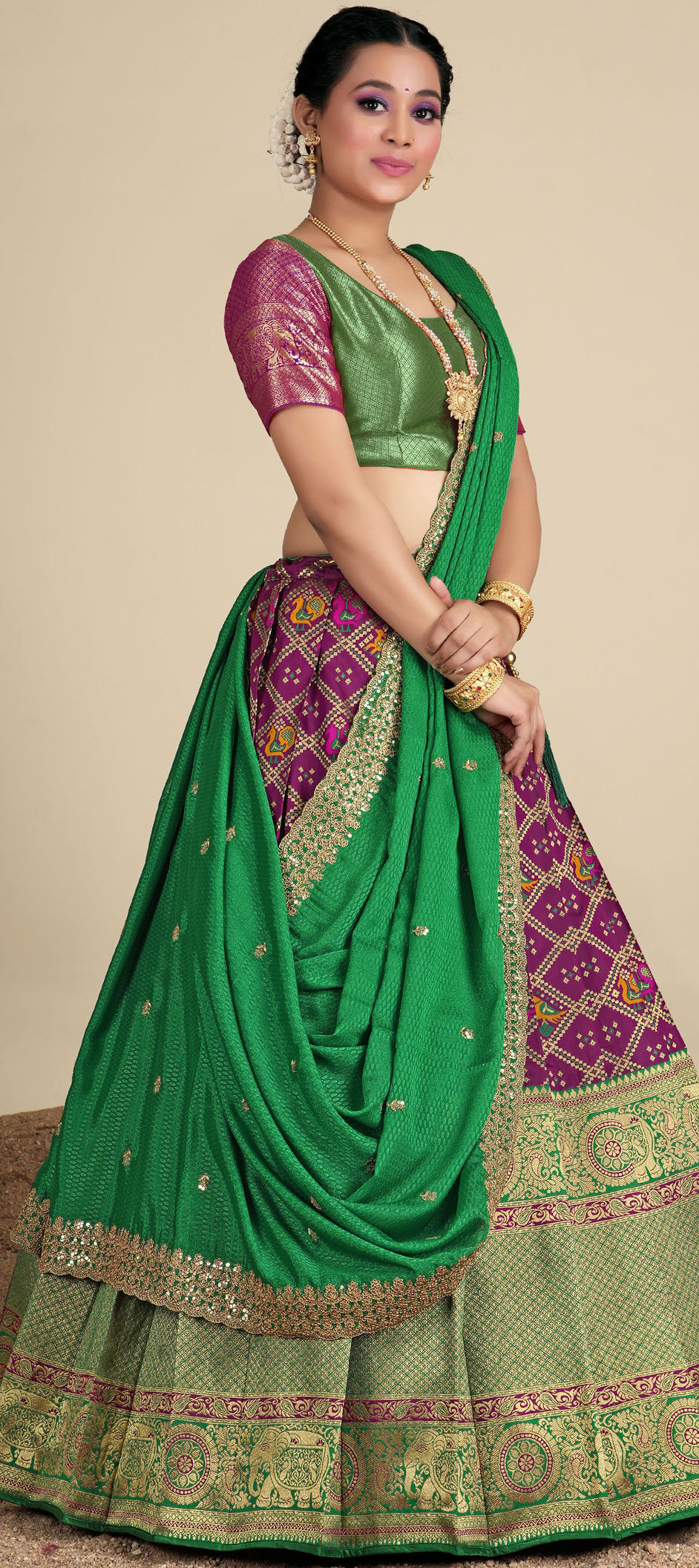 Green purple lehenga Sindhu Reddy | Half saree designs, Indian bridal  outfits, Indian wedding outfits