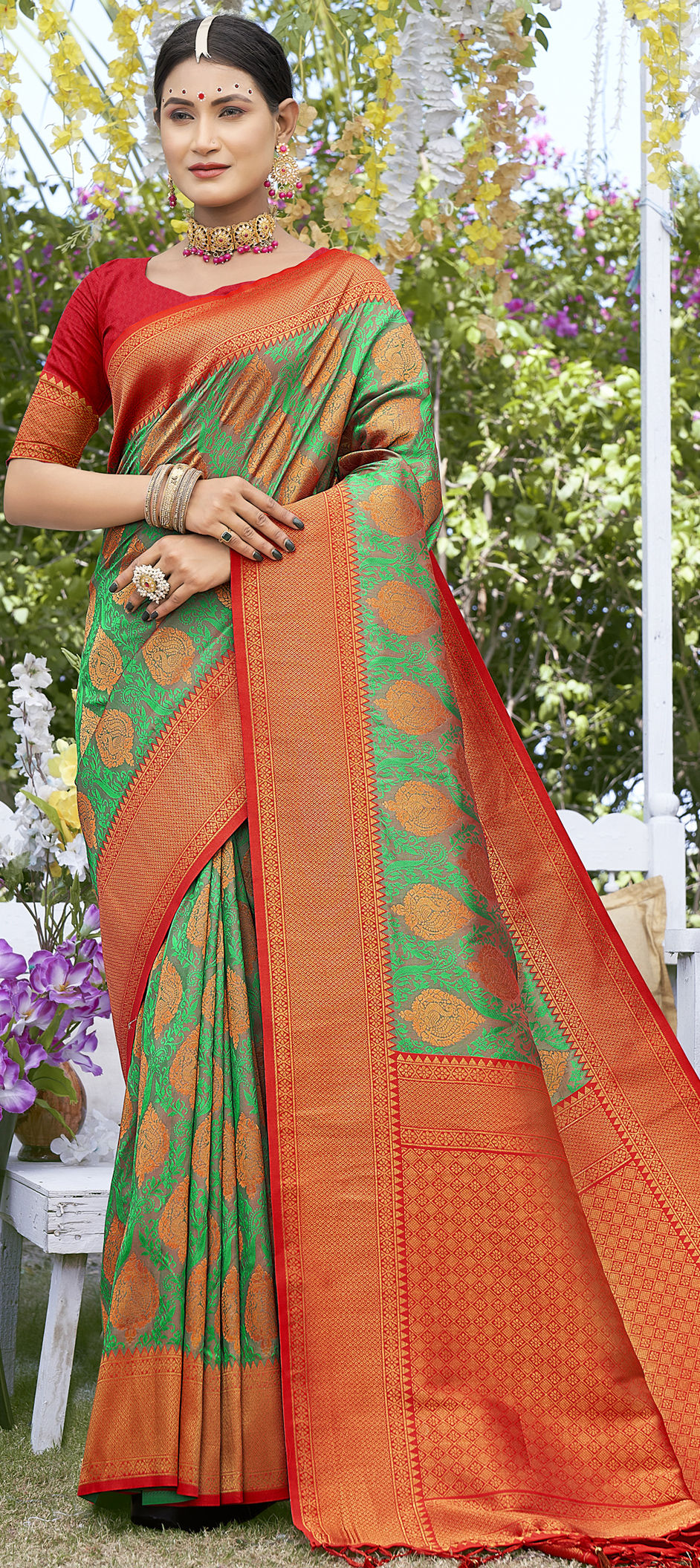 Buy Gadwal Kalyani Cotton Silk Saree With Stitched Blouse on Demand, Green  Gadwal Cotton Silk Saree With All Over Butta Floral Motifs Online in India  - Etsy