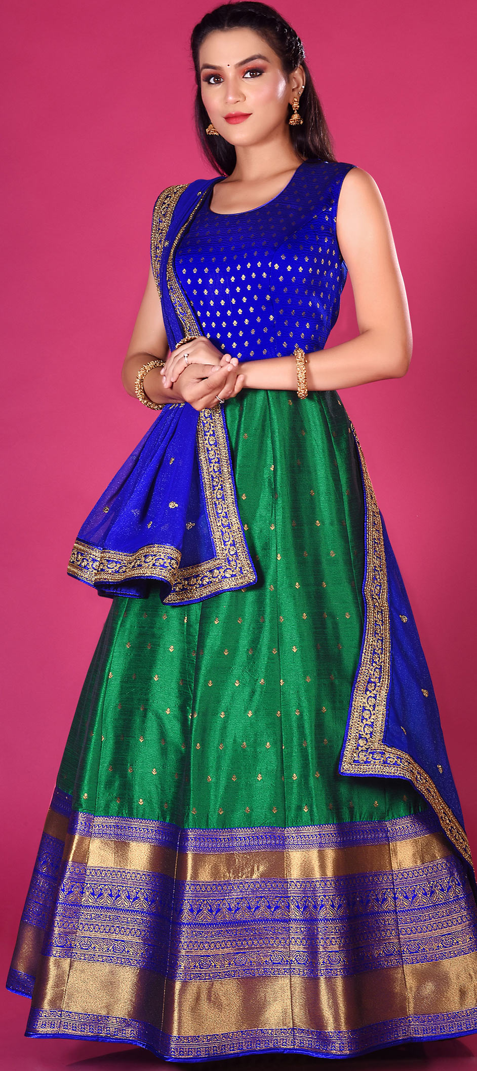 Amrutam Fab Blue & Green Semi-Stitched Lehenga & Unstitched Blouse With  Dupatta - Absolutely Desi