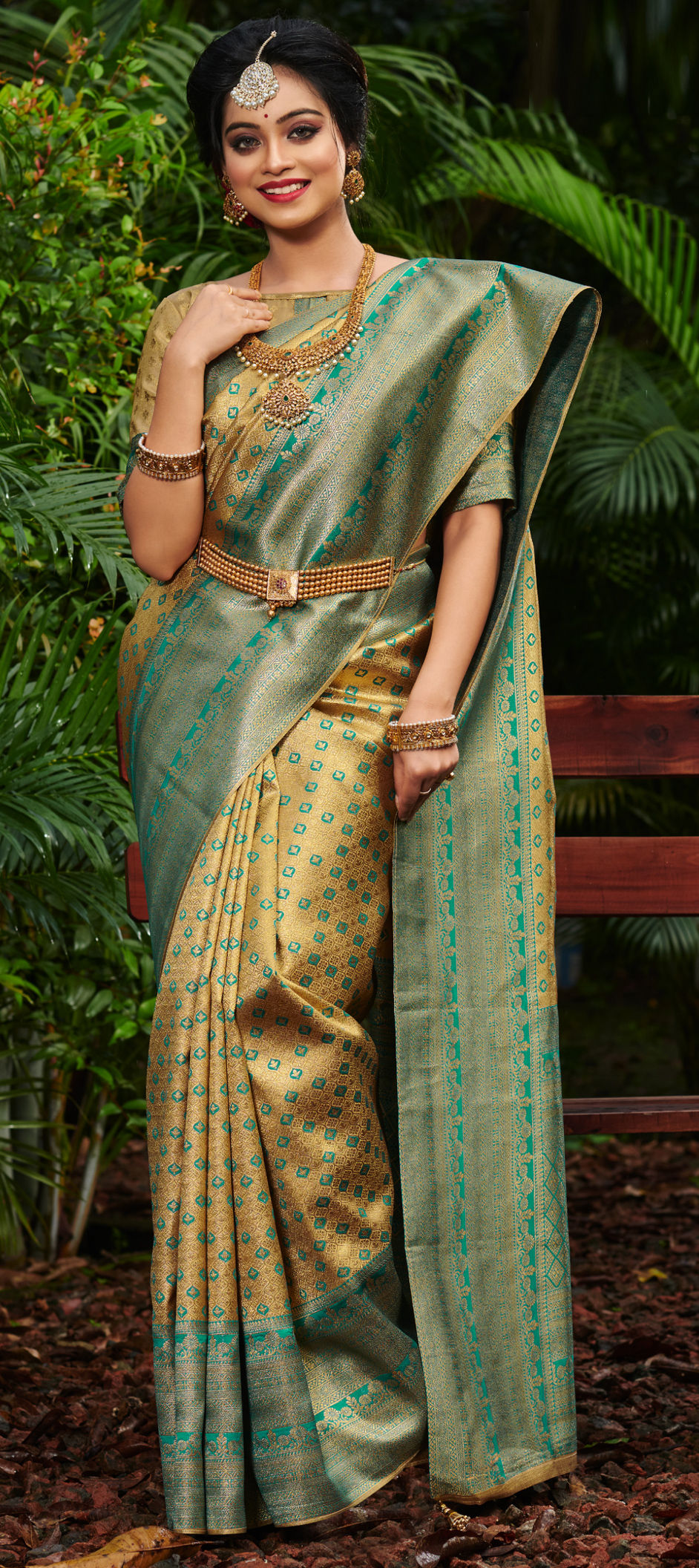 Reception, Traditional, Wedding Blue, Gold color Kanjeevaram Silk, Silk fabric Saree 1896205