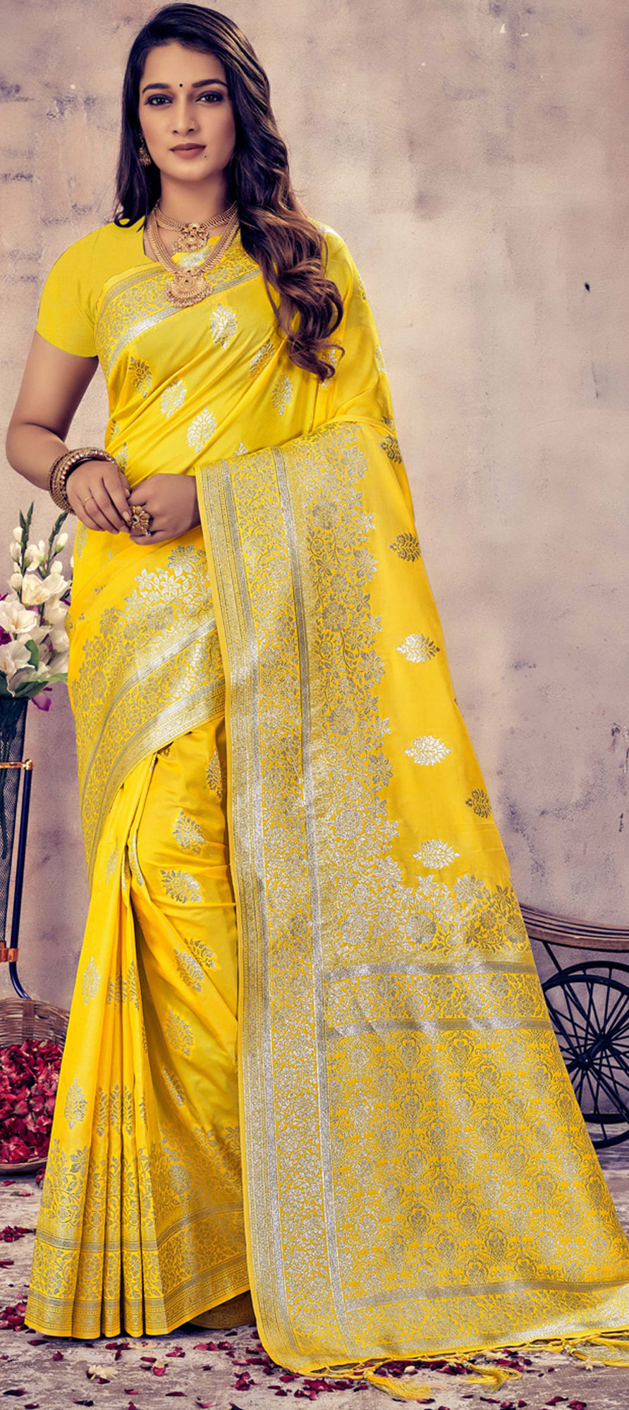 Yellow Colour Soft Silk Sarees Online SHAHIFITS | Heavy Border Saree