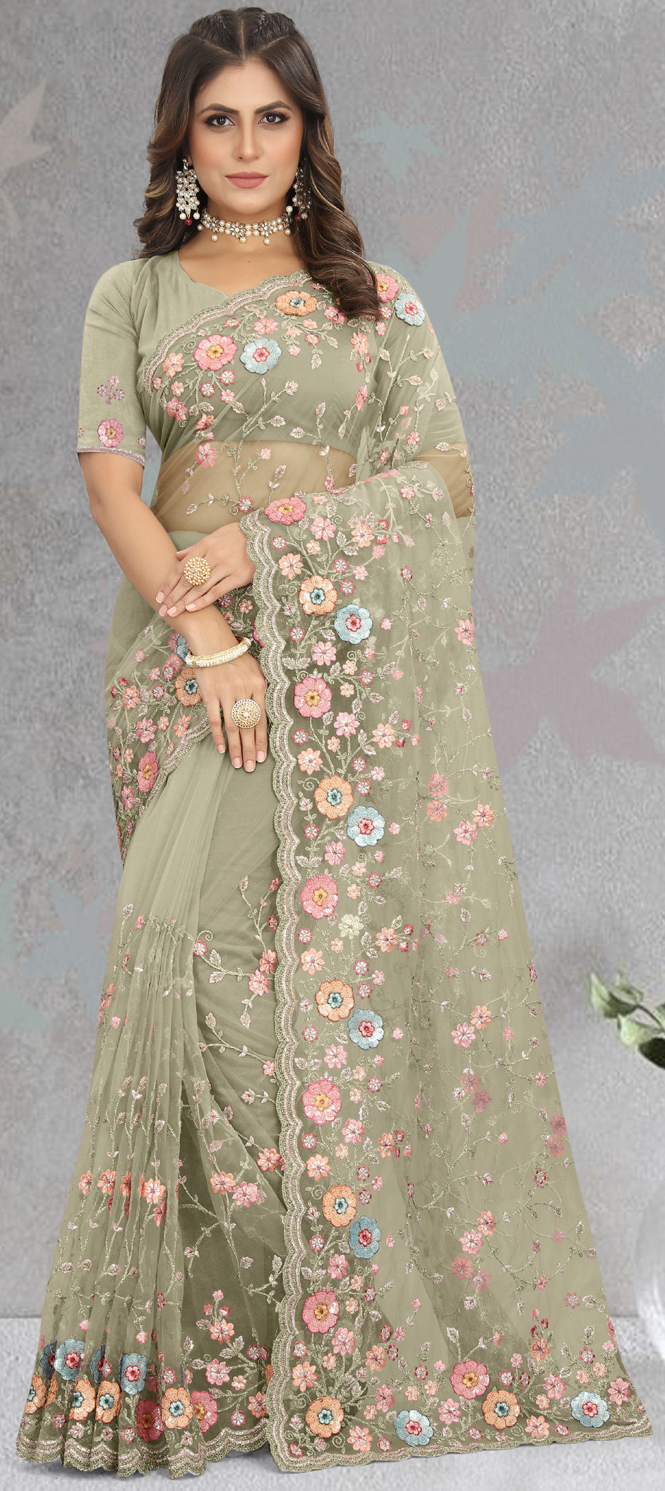 Mayna Net Green Saree