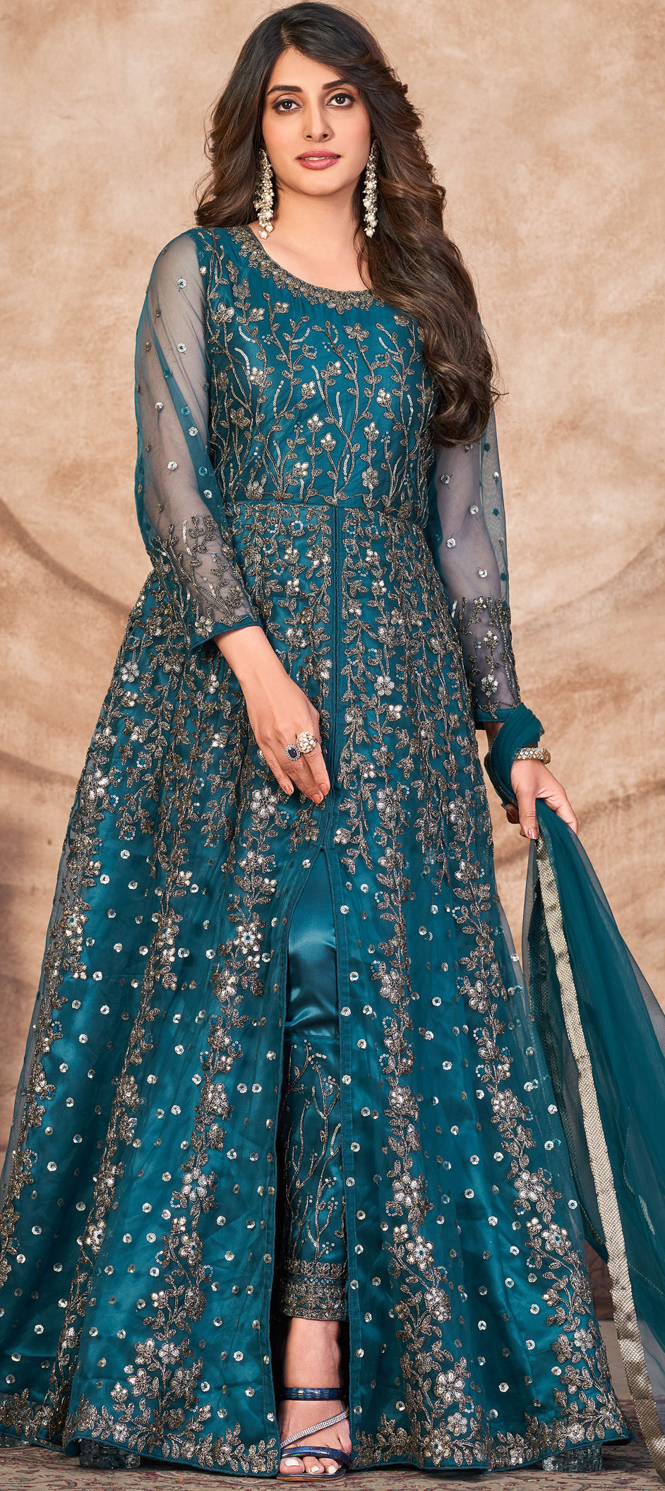 Premium Party Wear Dark Blue Digital Print 3 Pcs Salwar Set
