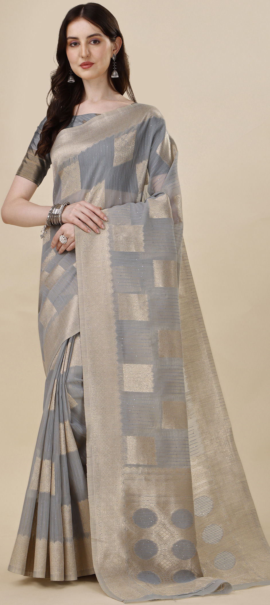 Grey Pure Linen Cotton Saree At Thenmozhi Designs