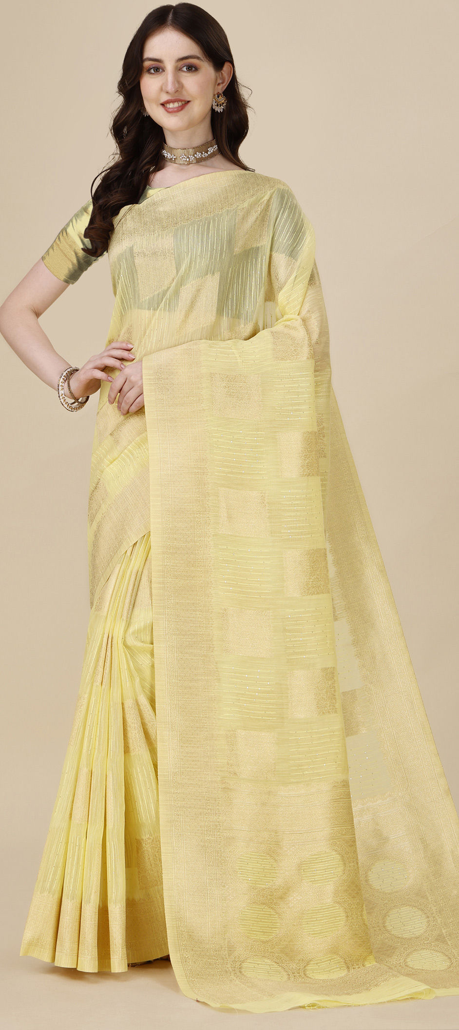 Light Yellow Cotton Saree main image 0