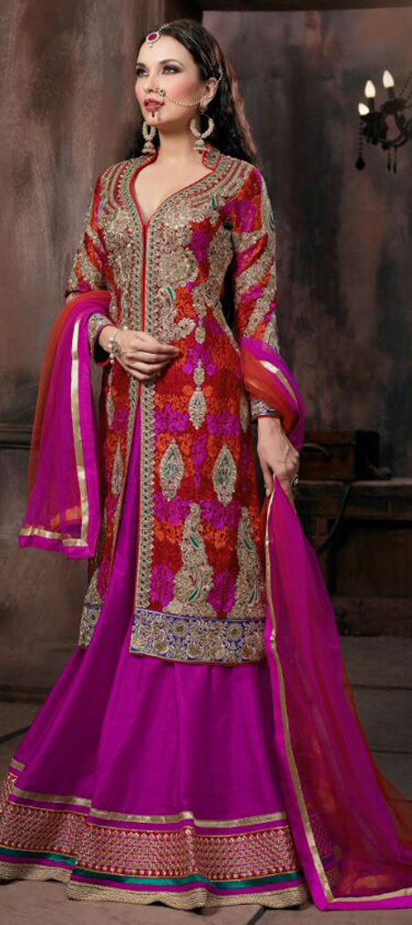 maroon and pink lehenga