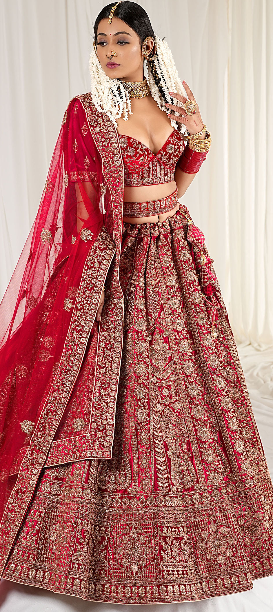 Heavy Embroidered Maroon Velvet Bridal Lehenga Choli