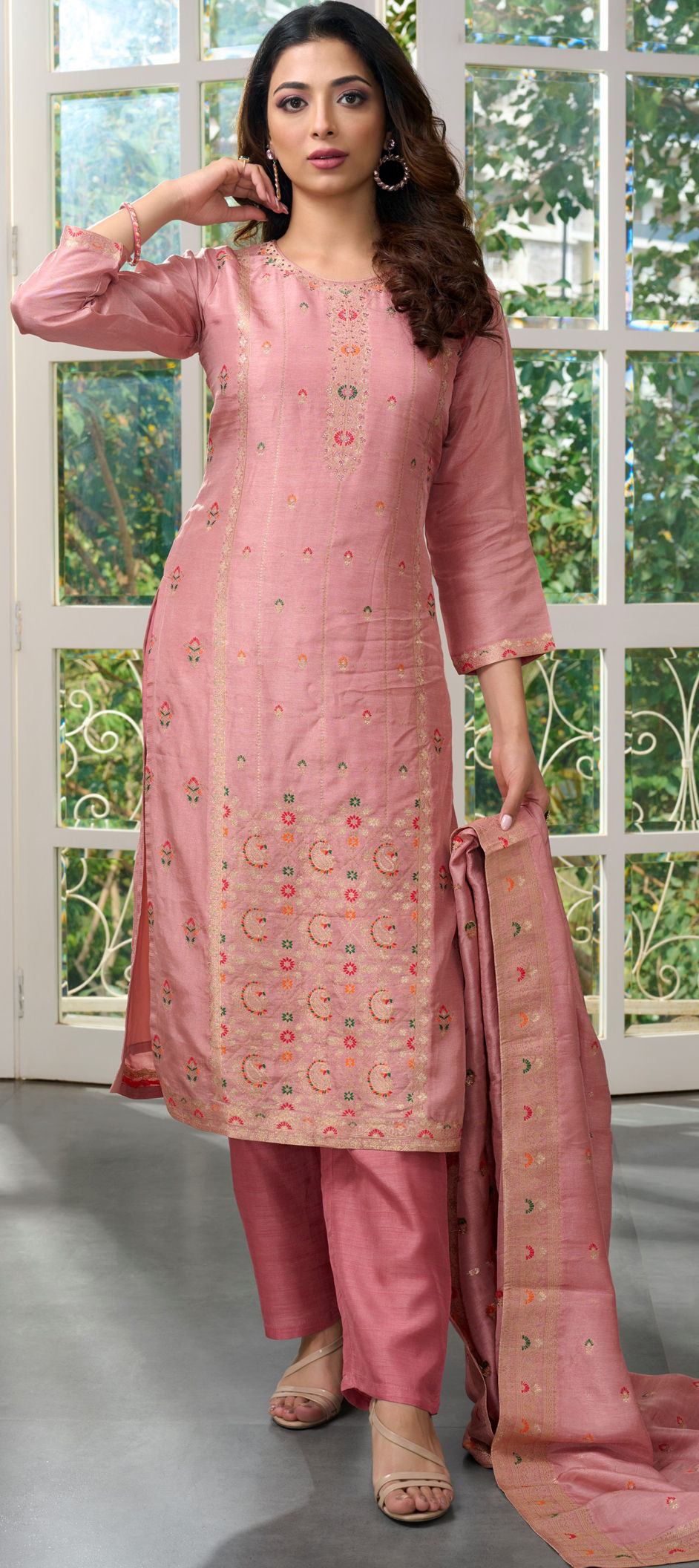Riyaaz: Vermilion Brocade Classic Salwar Set main image 0