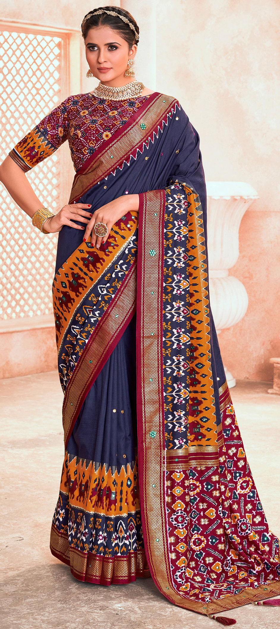 Navy Blue Color Saree With Red Blouse 2024 | www.islandracing.net