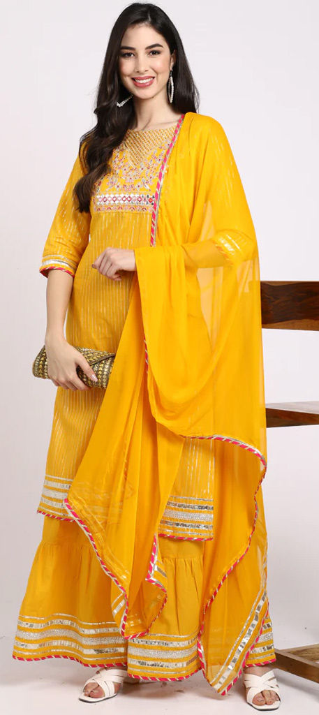 Party Wear, Reception Yellow color Cotton fabric Salwar Kameez : 1898387