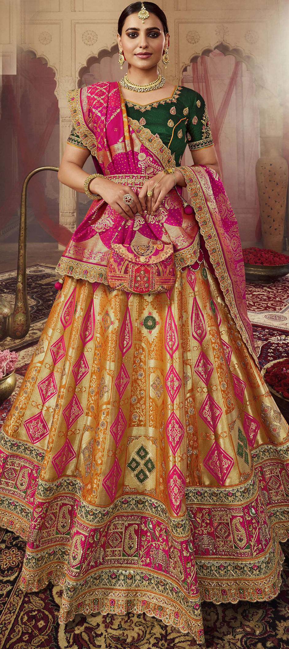 Buy Yellow Raw Silk Woven And Embroidered Zardozi & Aari Bridal Lehenga Set  For Women by Jigar Mali Online at Aza Fashions.