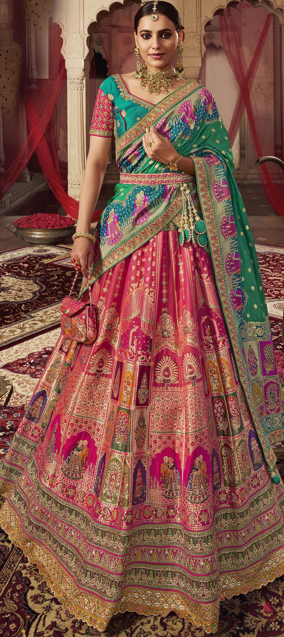 Bridal, Designer, Wedding Multicolor color Silk fabric Ready to Wear Lehenga  : 1887386