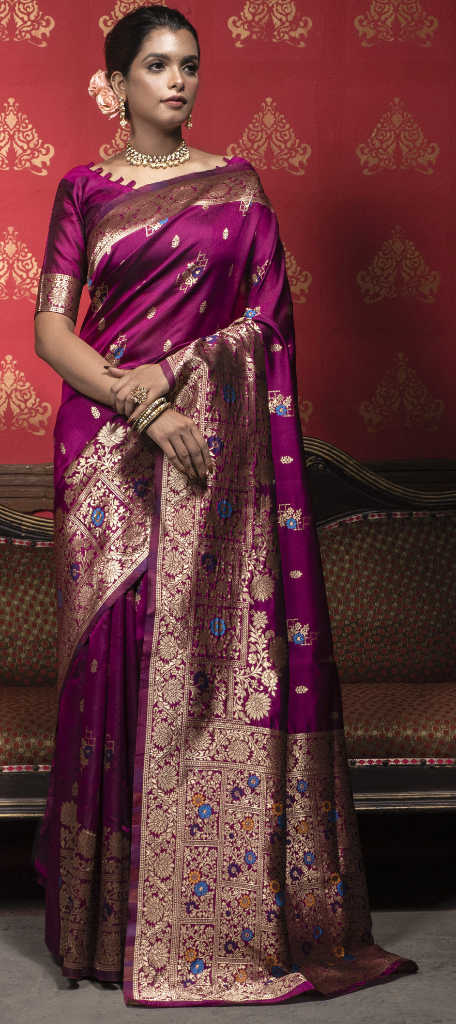 Traditional Plum Purple Banarasi Silk saree with woven zari |SARV159523