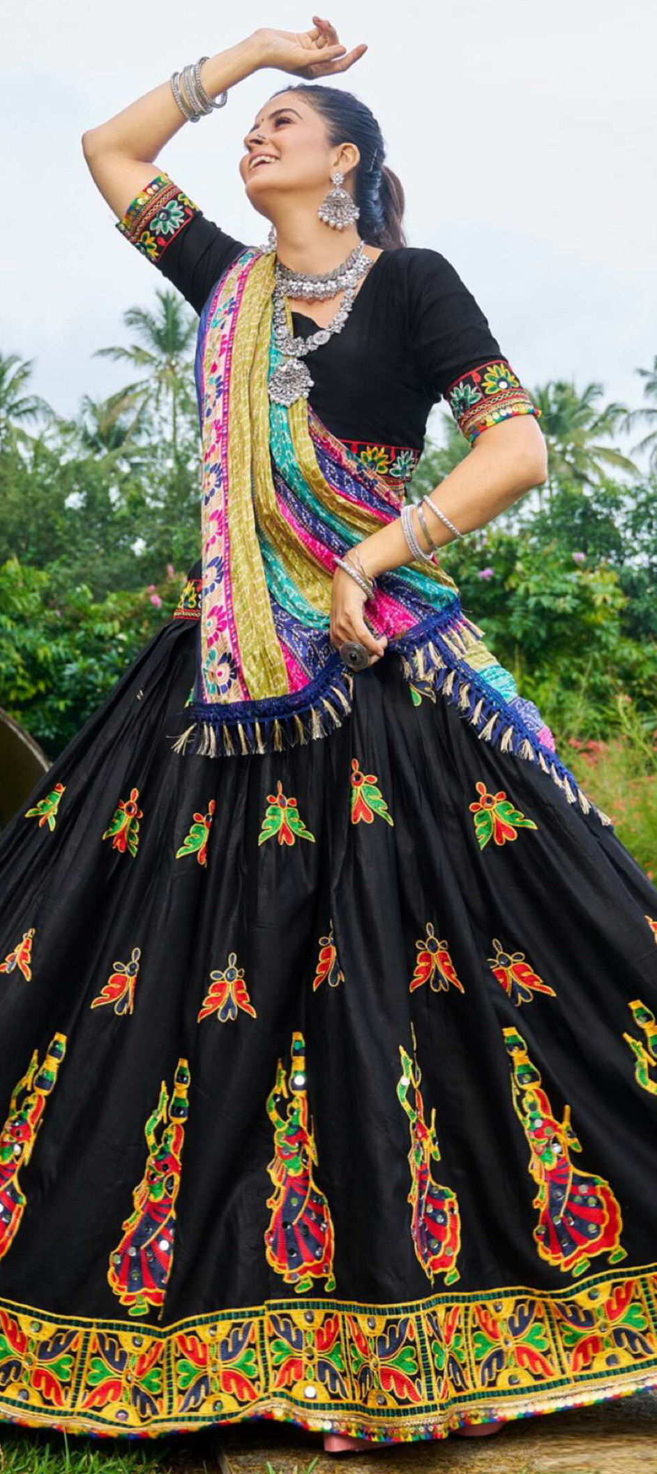 Grey Navratna lehenga