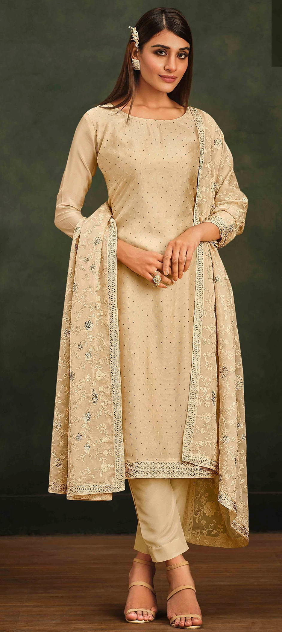 Trendy Chocklate Brown Handloom Silk Designer Party Wear Readymade Salwar Suit With Beige Khadi Silk main image 1