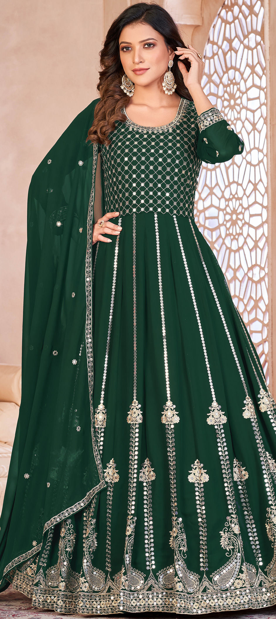 Reception, Wedding Green color Faux Georgette fabric Salwar Kameez : 1901477