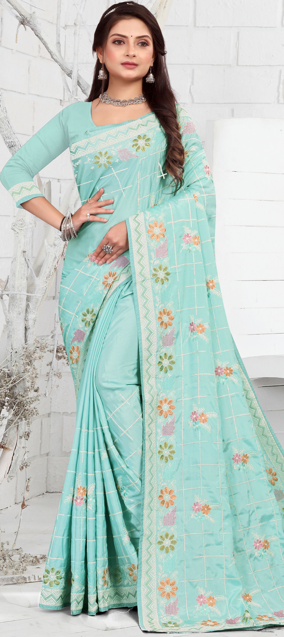 Sky Blue Georgette Saree Set Design by NARMADESHWARI at Pernia's Pop Up  Shop 2024