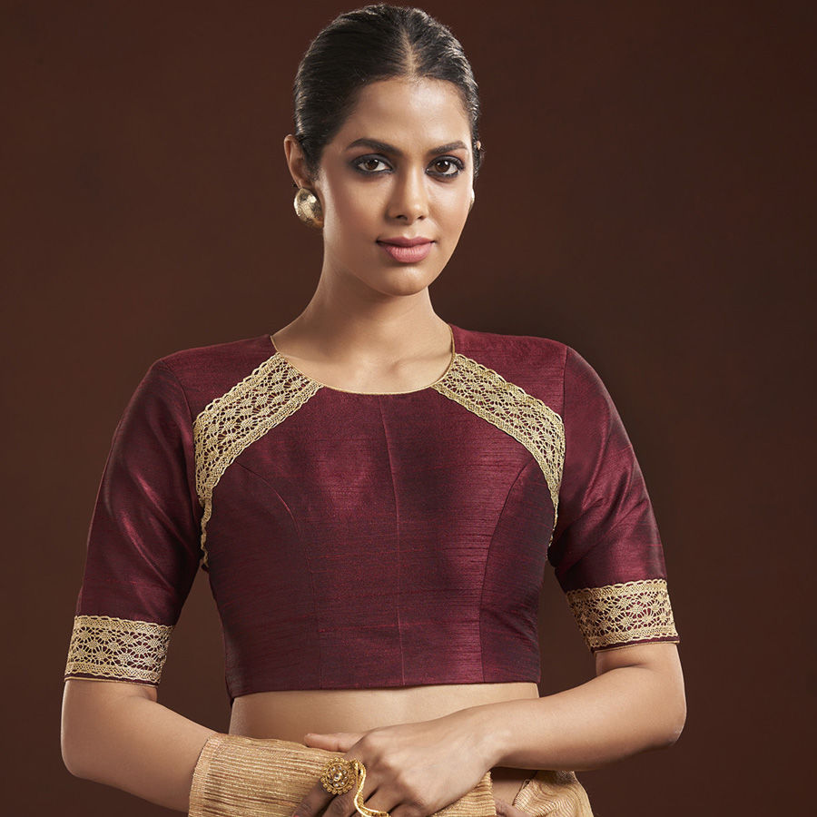Party Wear Deep Cut Blouse Maroon main image 1