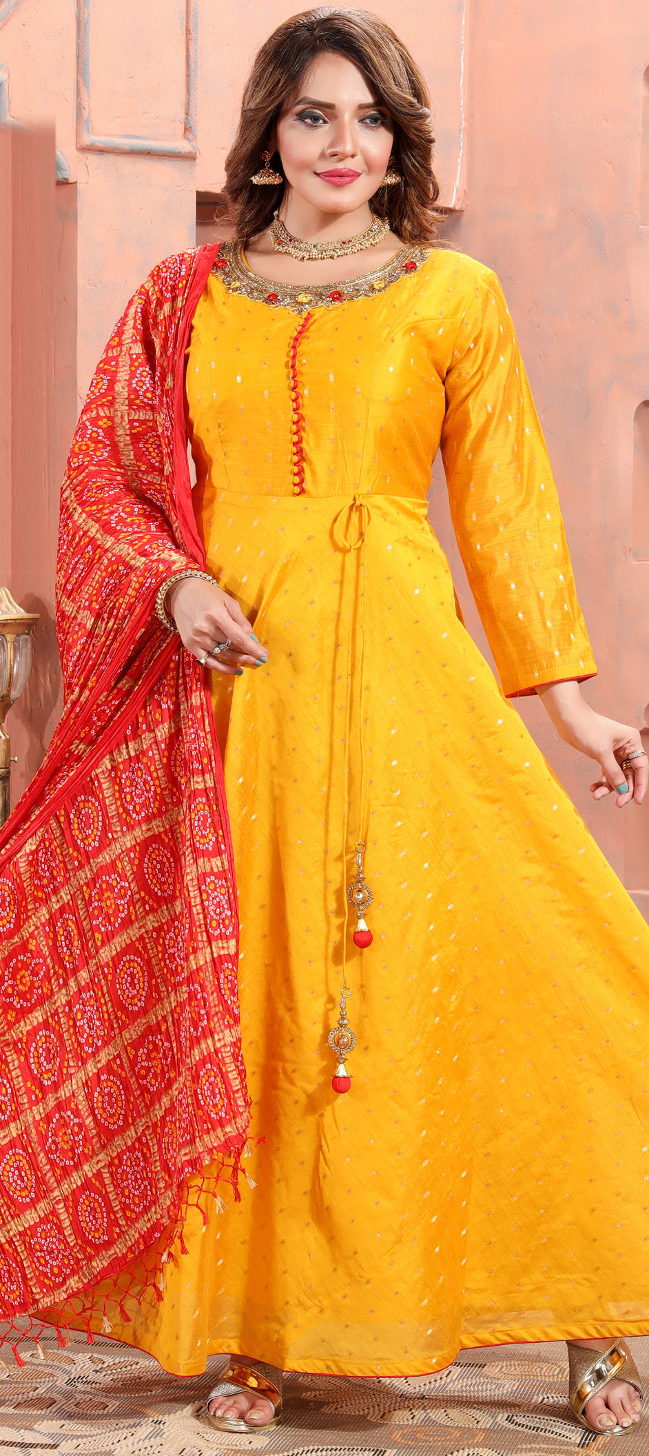 Exclusive Yellow Chanderi Silk Salwar Kameez Dress Material AACH07
