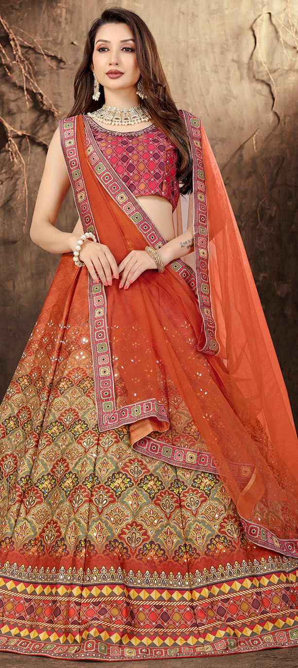 Buy Red and Rose Gold Banarasi Silk Lehenga Choli Online - LLCV01234 |  Andaaz Fashion