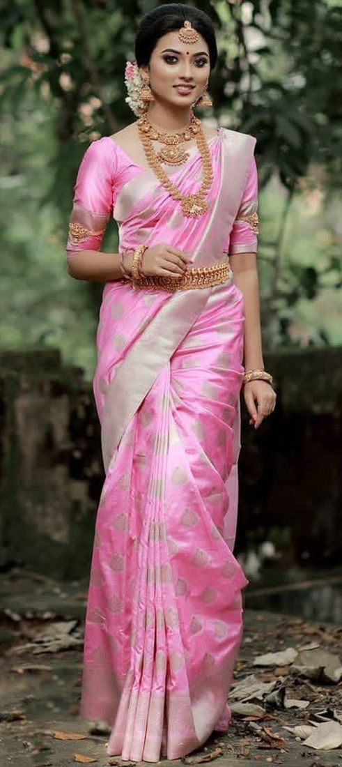 Reception, Traditional, Wedding Pink and Majenta color Art Silk