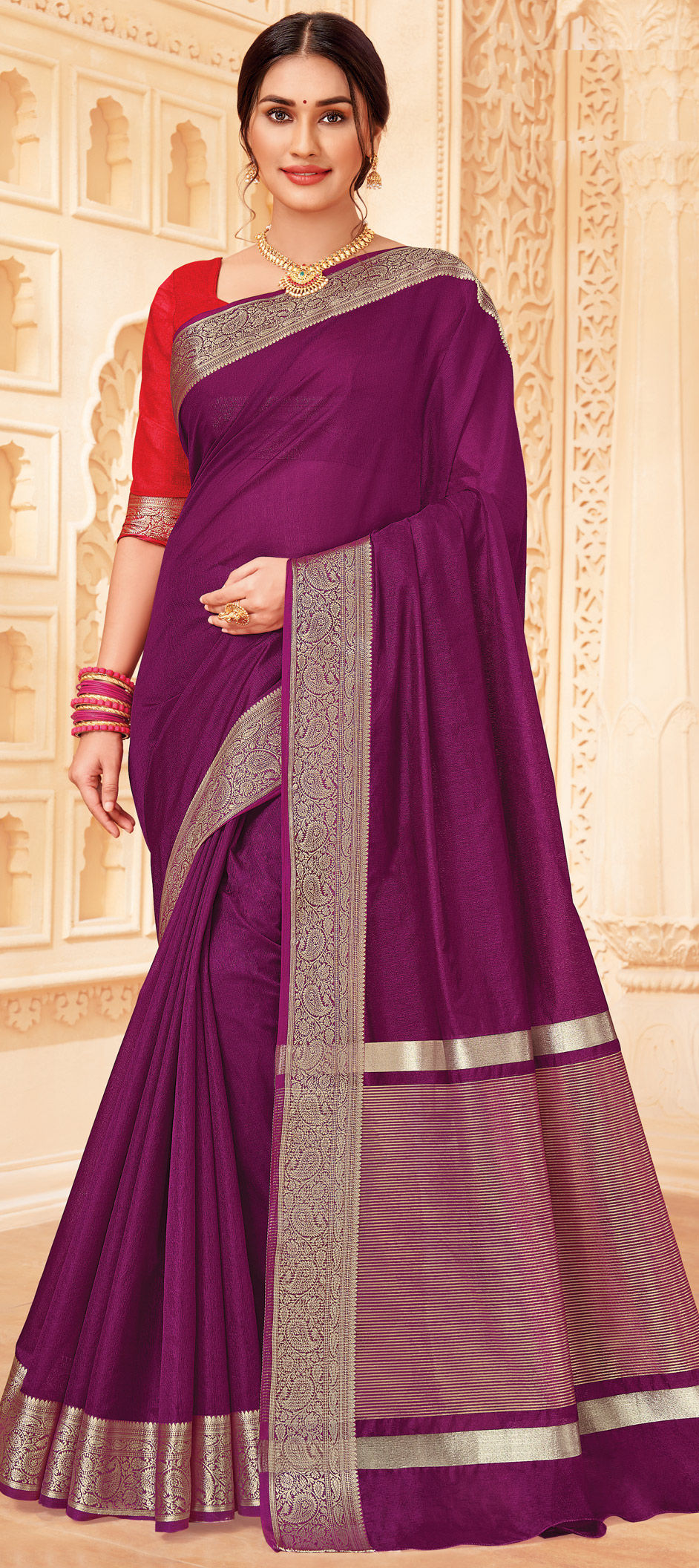 New Designer Purple Colour Vichitra silk Saree with Embroidered blouse For  woman