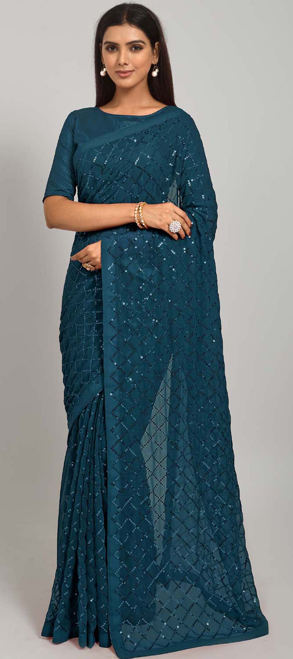 Party Wear, Reception Blue color Georgette fabric Saree : 1905660