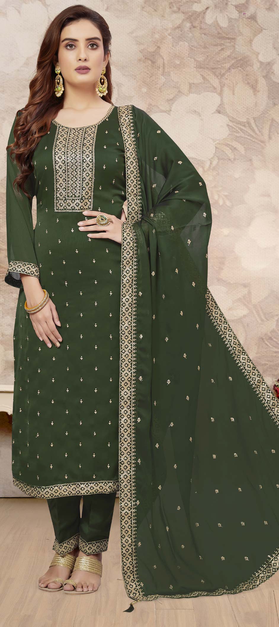 RE - Green Colored Semi-Stitched Salwar Suit - Featured Product