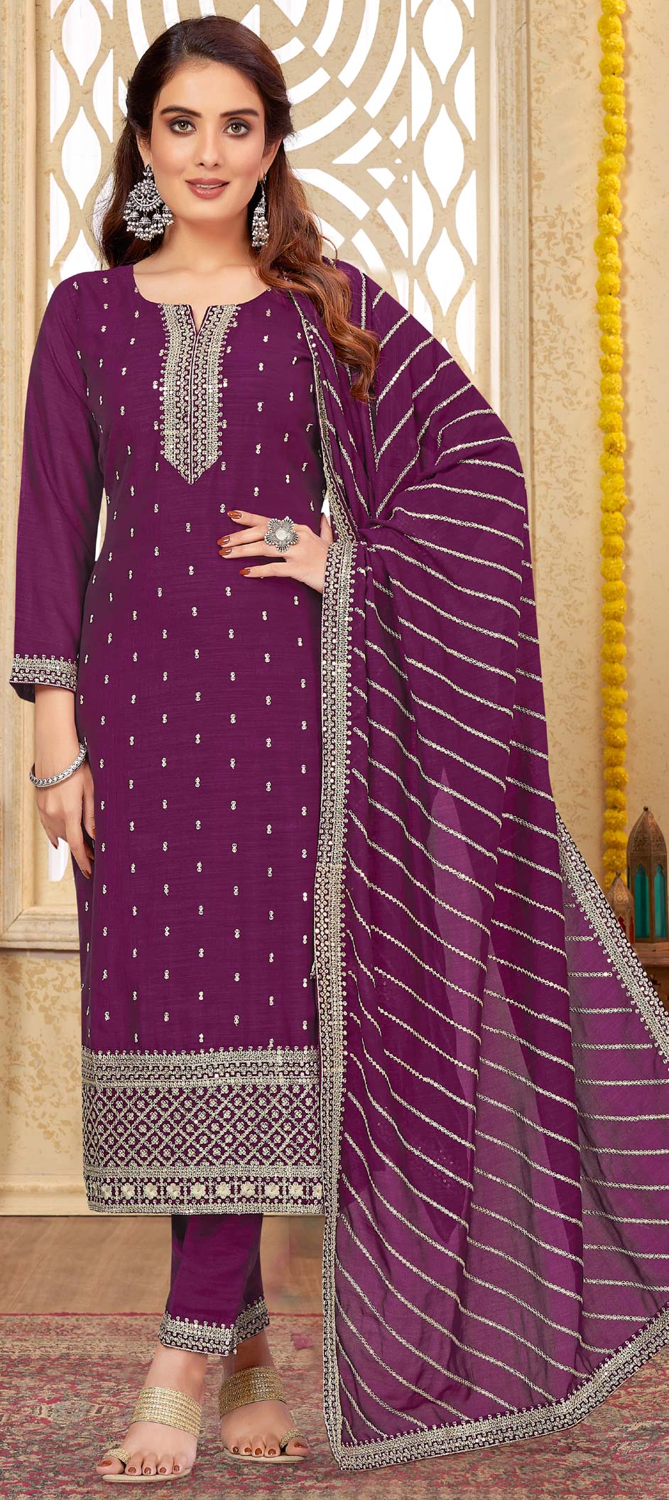 Eba Ashpreet Long Heavy Faux Georgette With Embroidery Work Designer Suit  Purple Color DN 1470