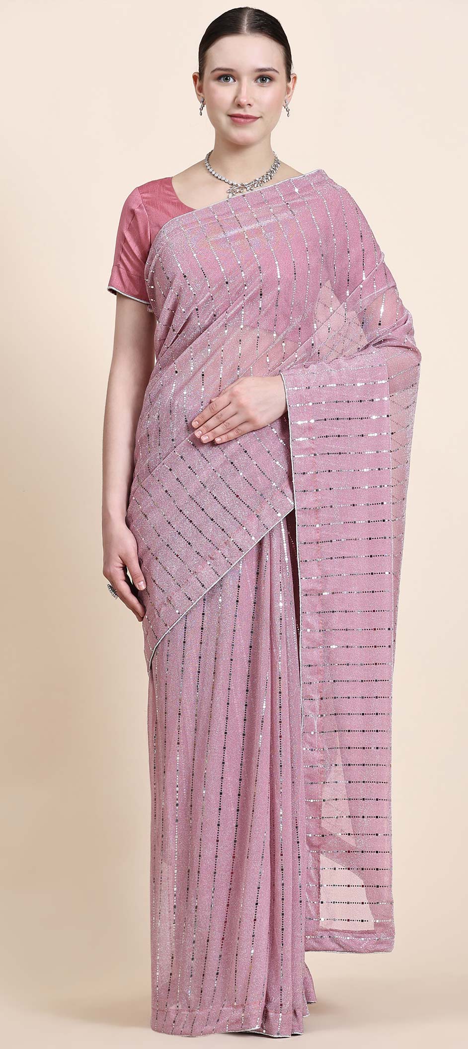 Bling Lycra Ruffled Saree with Festive Layering & Sequence  Sheet Embroidery