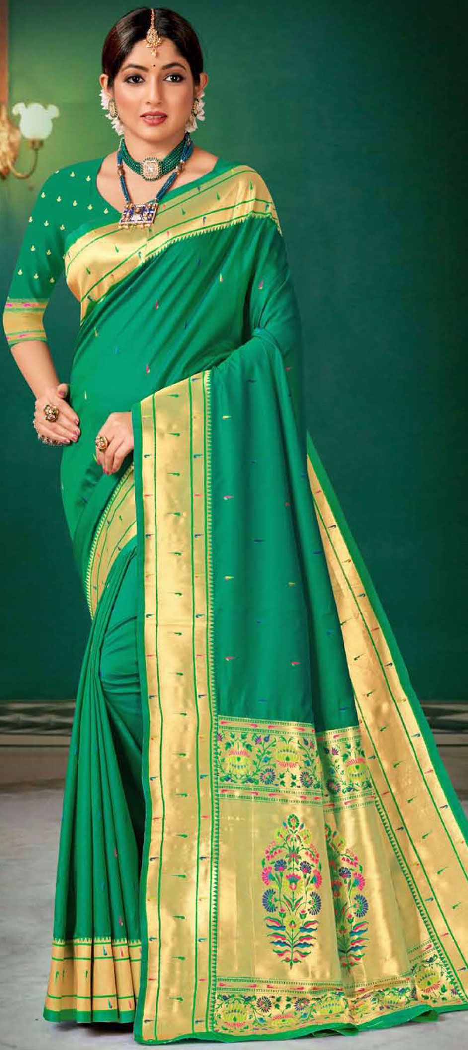 Dark Green Color Silk Weave Classic Saree