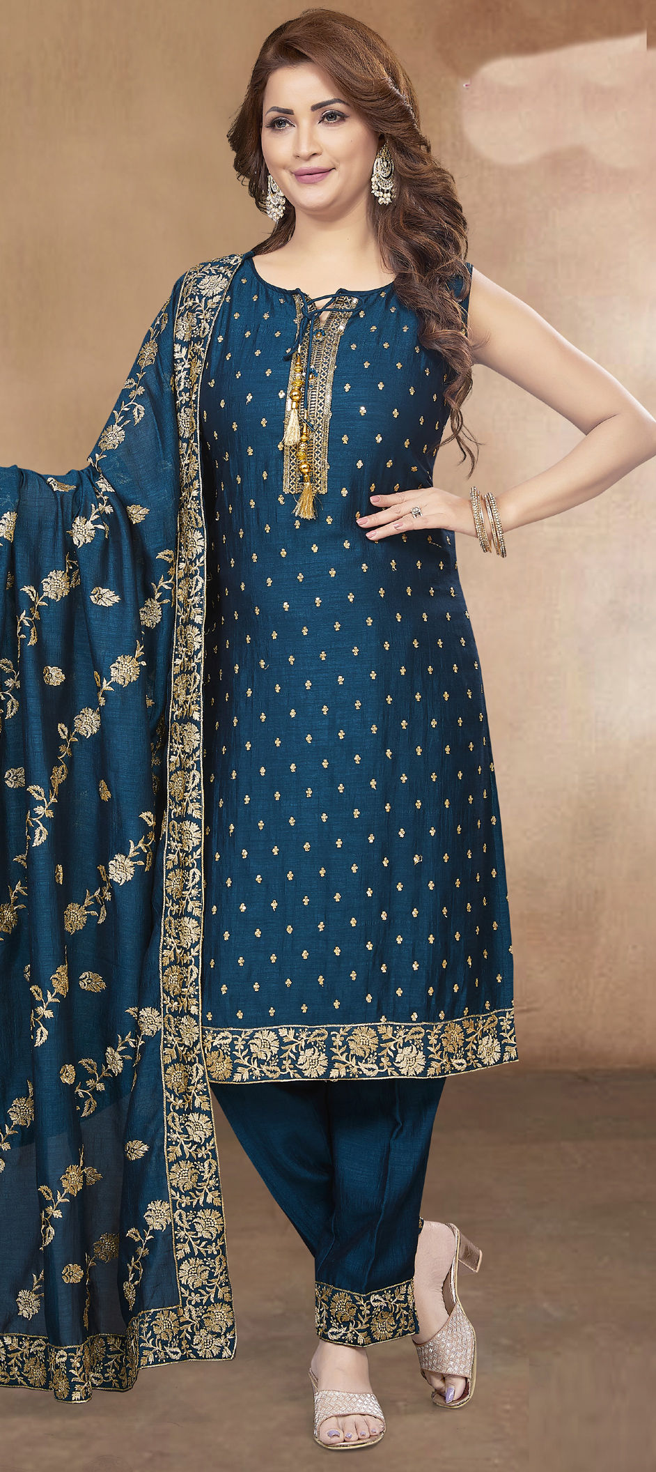 Blue Digital Printed Chinnon Festive Salwar Kameez