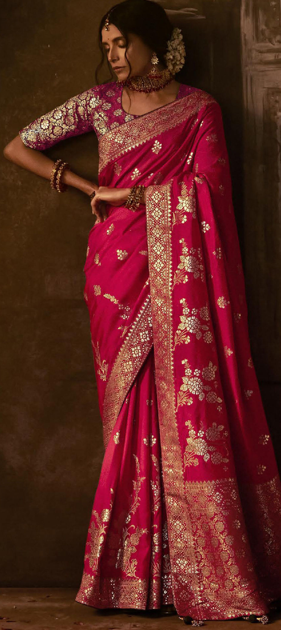 Festive, Reception, Wedding Pink and Majenta color Dolla Silk