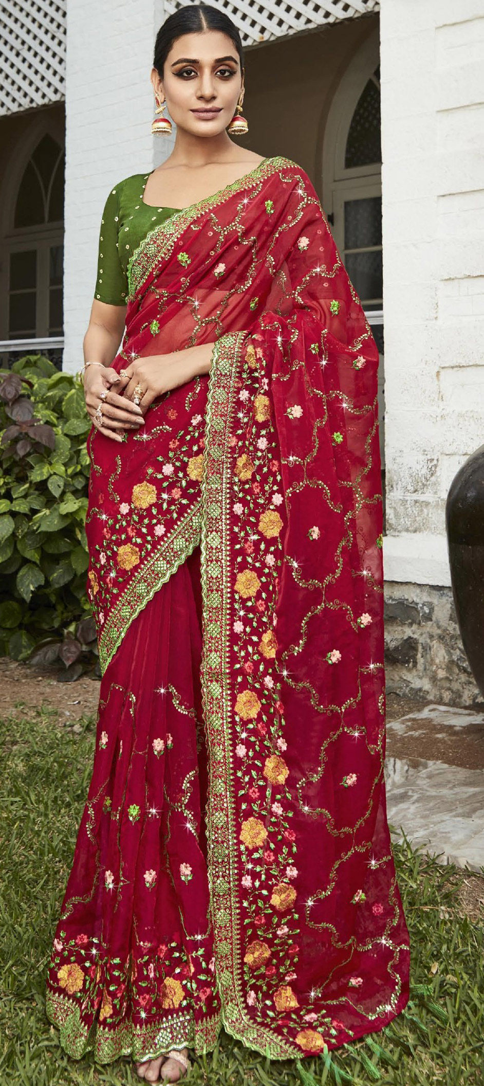 888. Georgette heavy Saree with golden zari gota work all over, 5.5 MTR, No  blouse piece, base Red colour. Marriage and party wear – Sankalan Art  Gallery