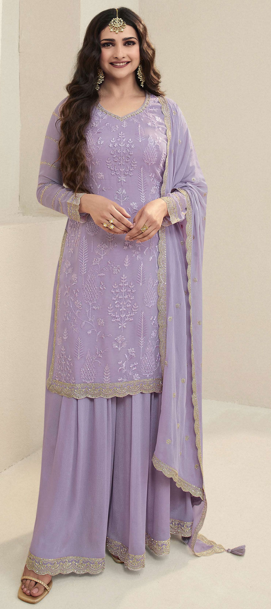 Party Wear Shimmer Silk Purple Stone Work 3 Pcs Salwar Set - PSSS05 main image 1