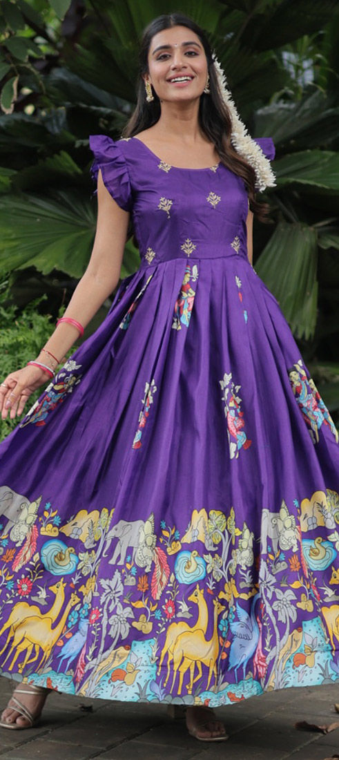 Purple Poly Silk Partywear Self Design Dresses main image 1