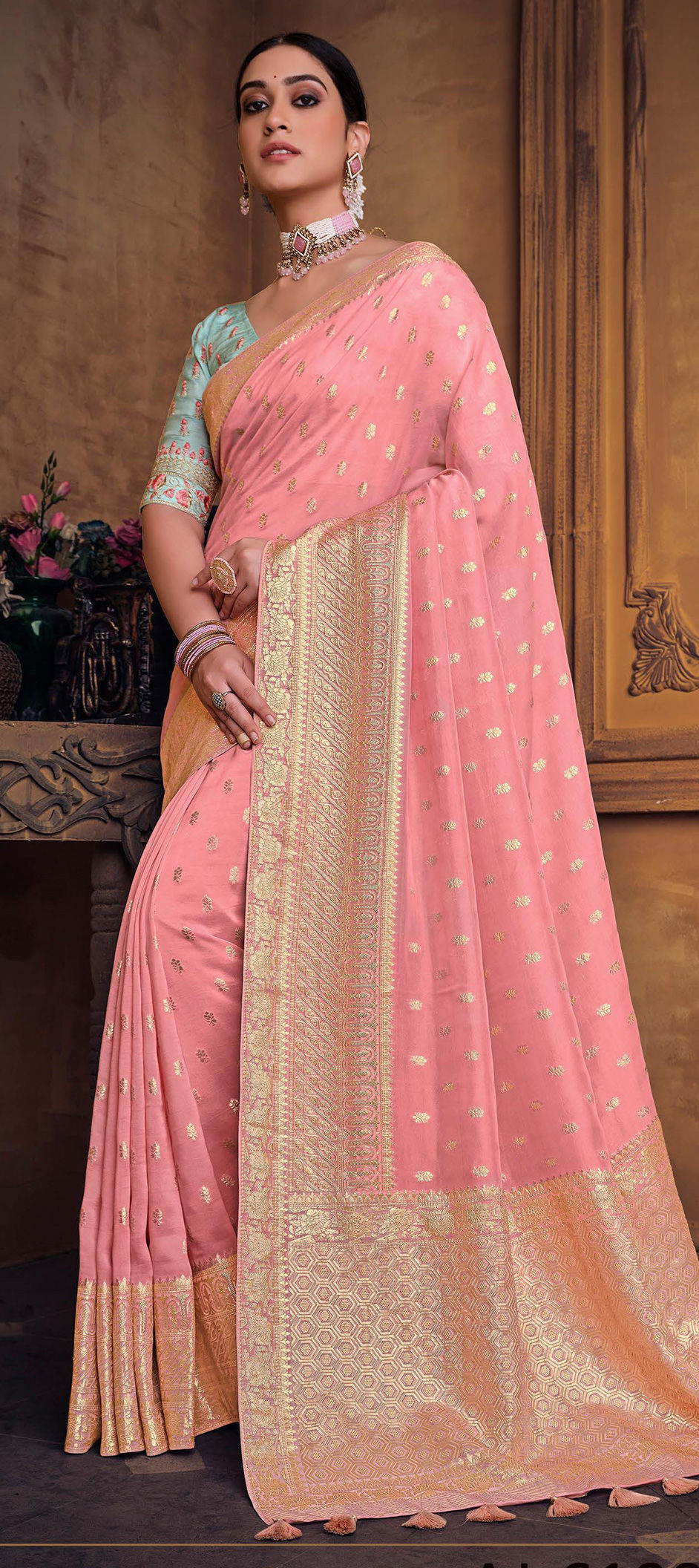 Perfect Silk Georgette Light Pink Wedding Saree