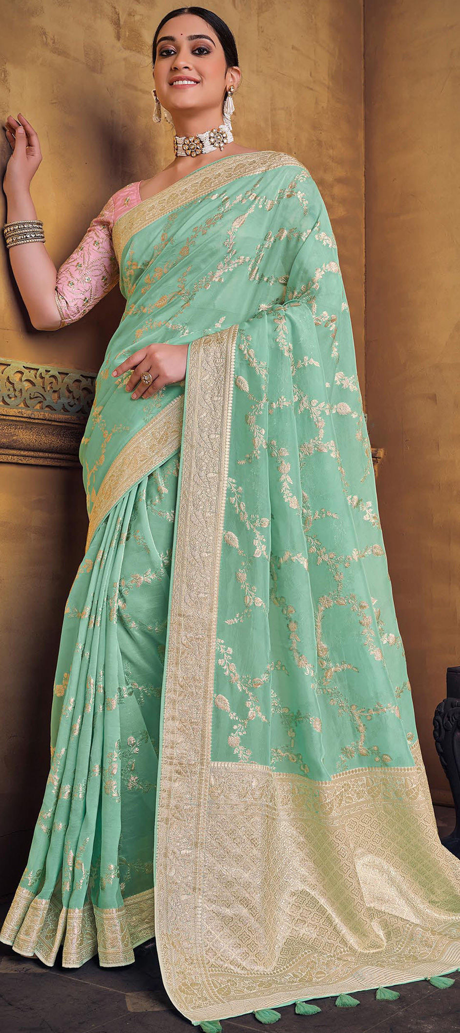 CM - Green color weaving silk Saree