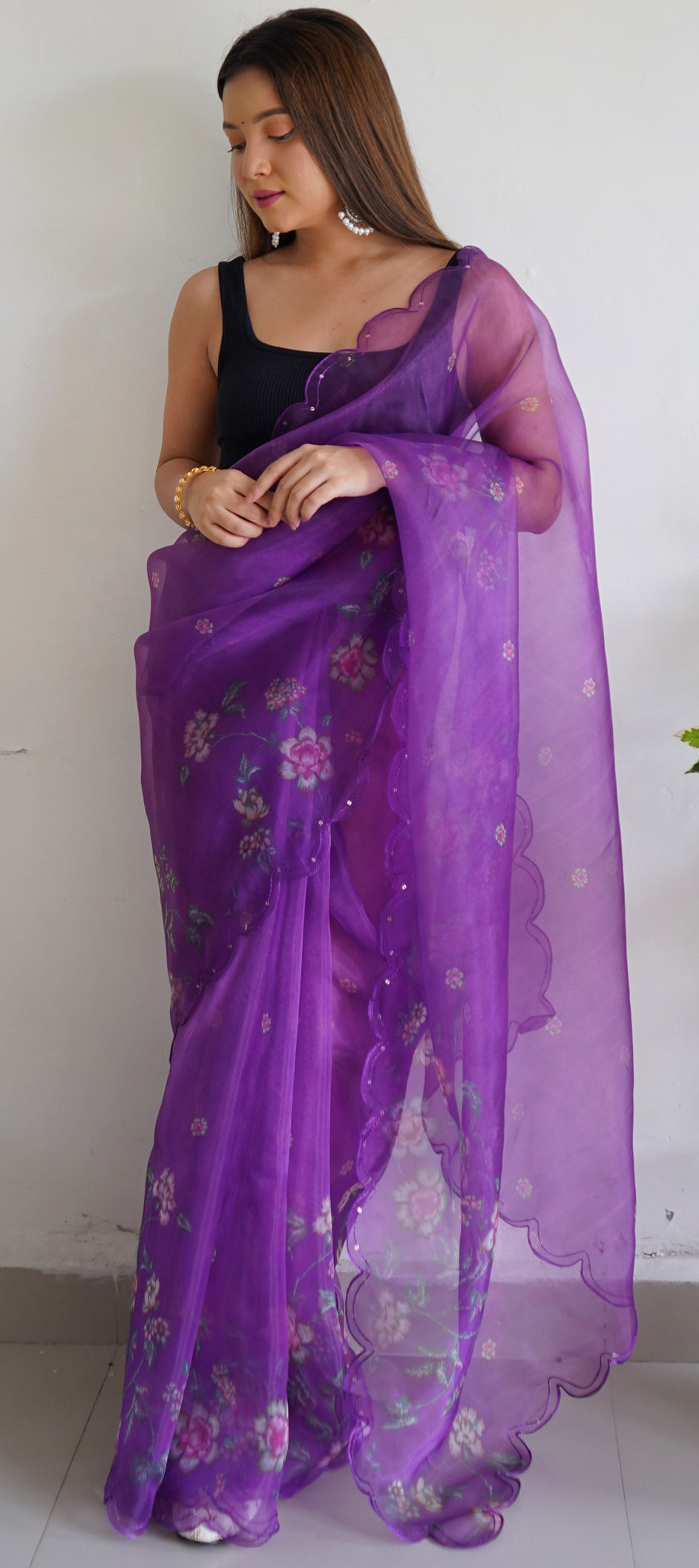 Lilac Organza Floral Printed Saree Set Design by DOHR INDIA at Pernia's Pop  Up Shop 2024