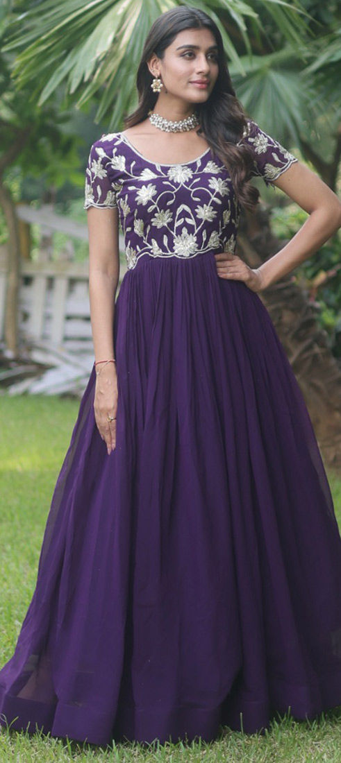 Festive, Party Wear, Wedding Purple and Violet color Georgette fabric Gown  : 1916594