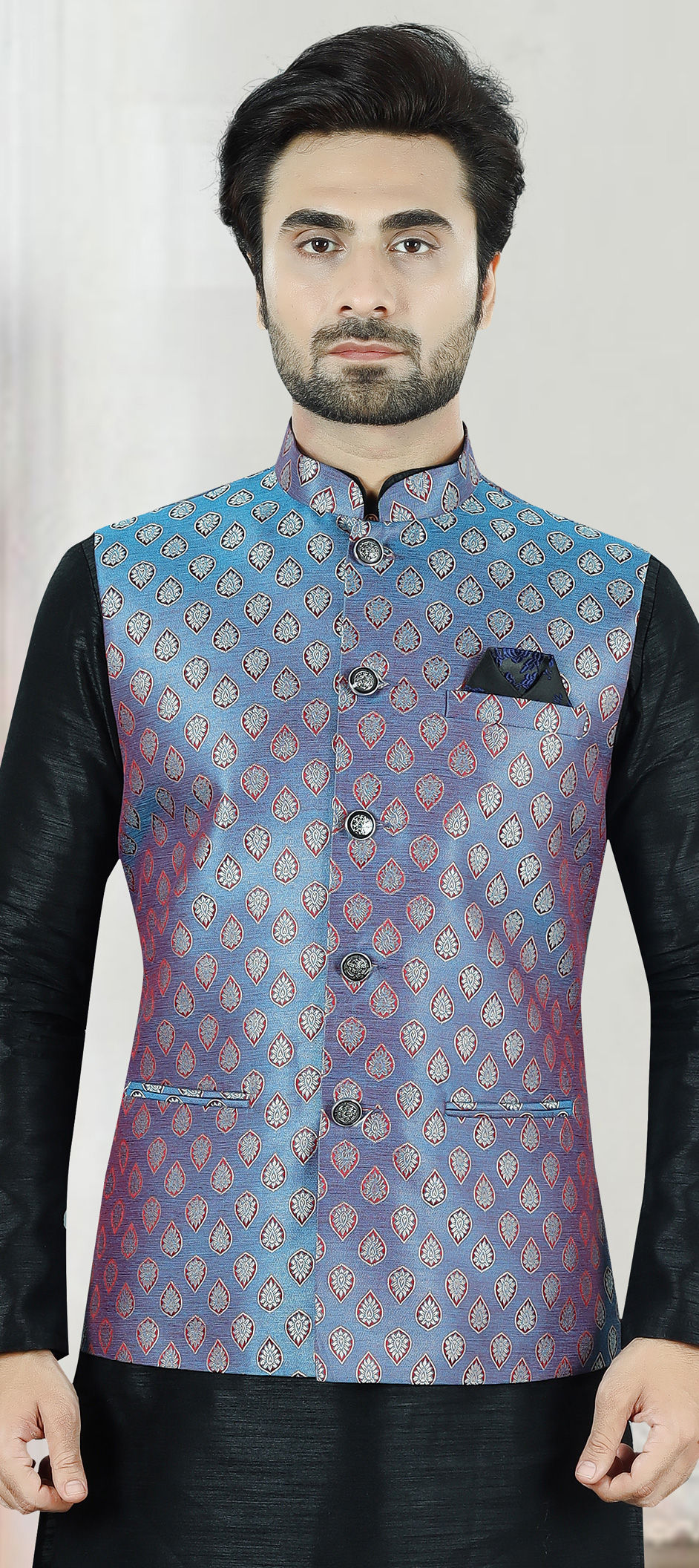 Parti Color Jacket Party Wear Purple and Violet color Jacquard fabric Nehru Jacket : 1916851