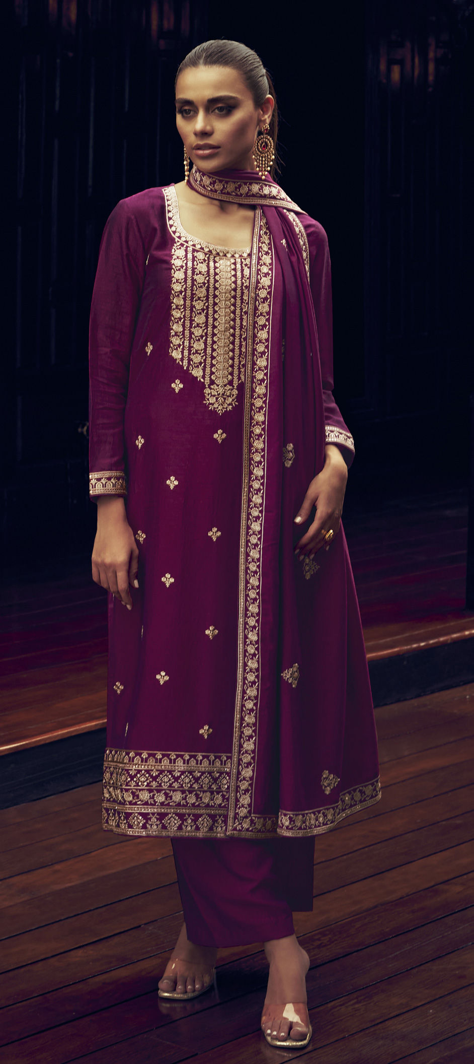 Dola Silk Fanciable Violet Embroidered Festive Salwar Suit