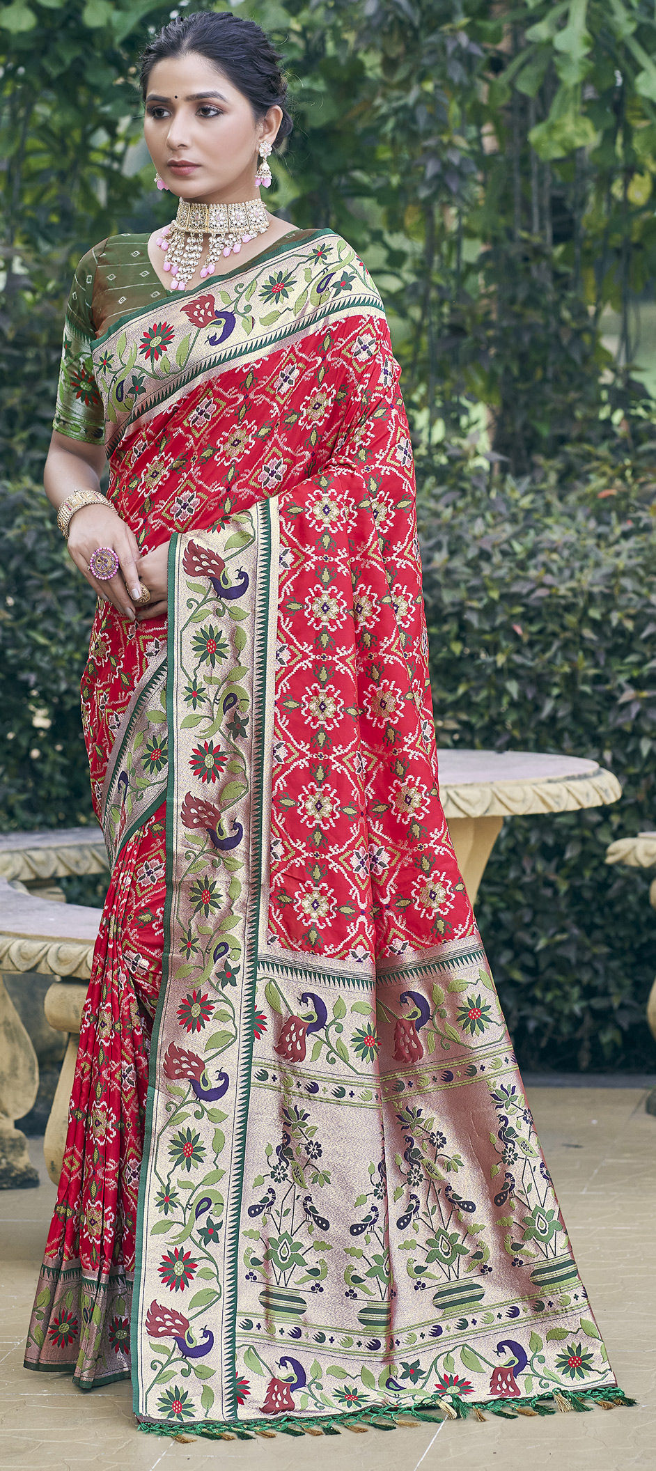 Festive Maroon Red Georgette Patola Printed Saree Nature Inspired main image 0