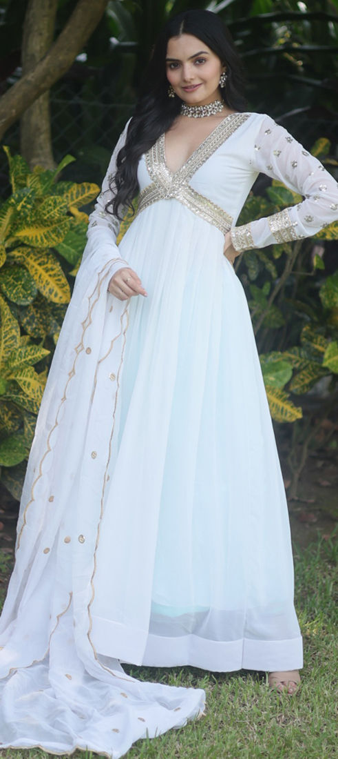 Girls White A Line Party Gown GFGD505