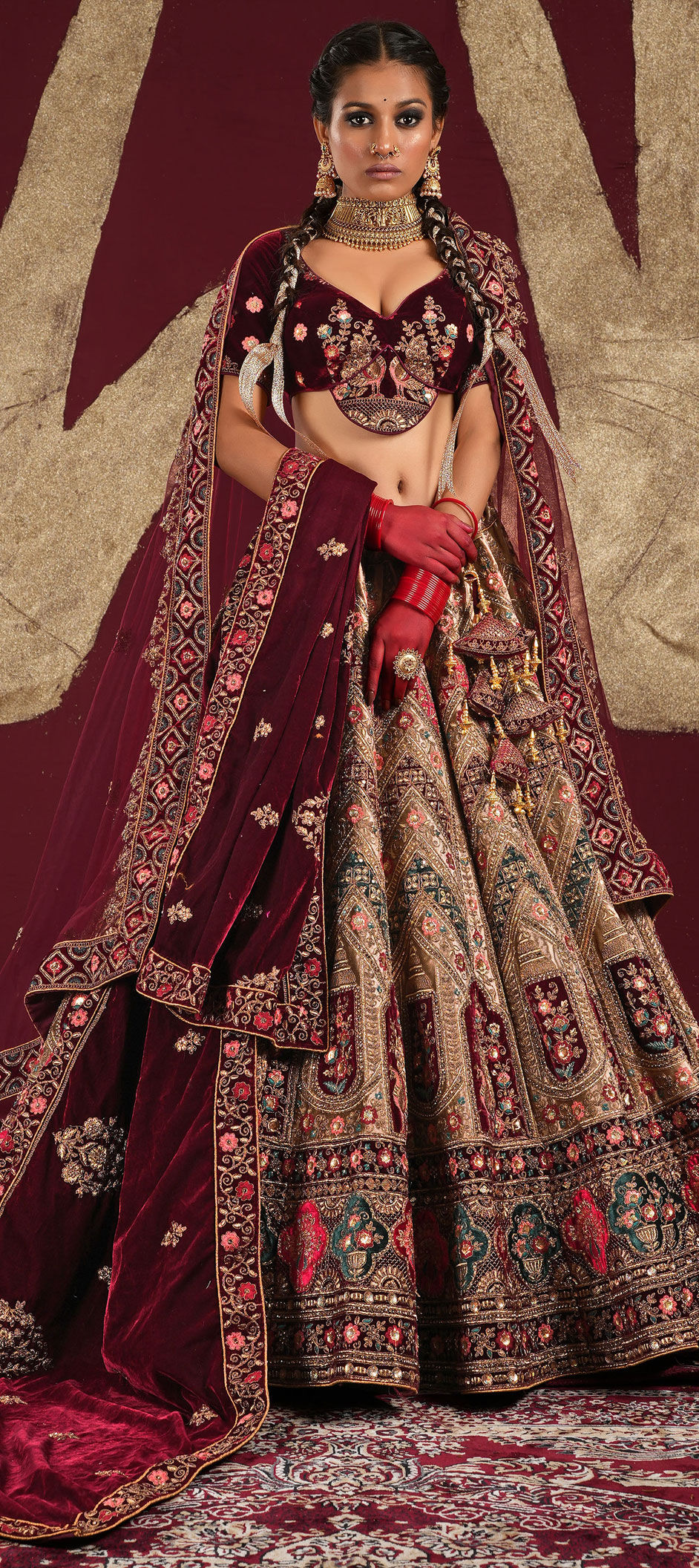 Brown Sequins Bridal Wear Lehenga Choli | Ethnic Plus