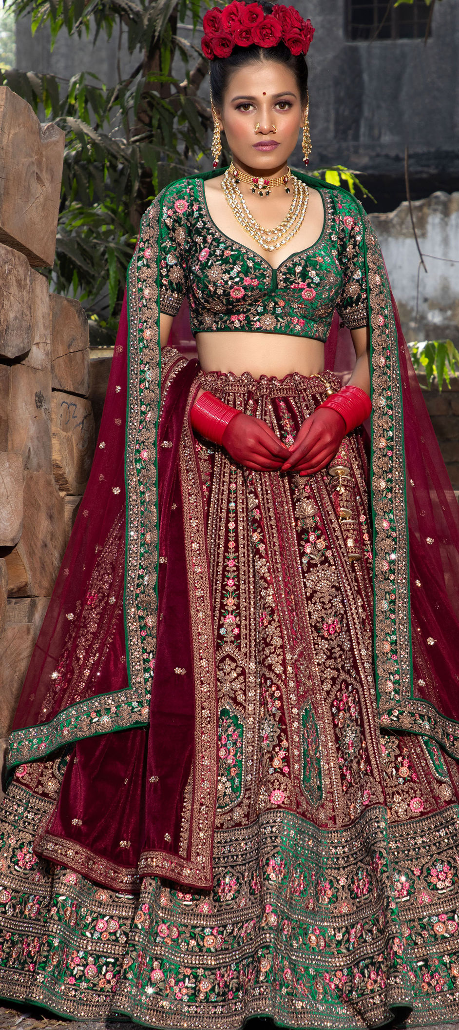 Lehenga Designs Red Dress With Green Jewelry ?Step Into Your Big Day With Regal Elegance In Lehenga Designs Red Dress With Green Jewelry ?Step Into Your Big Day With Regal Elegance In