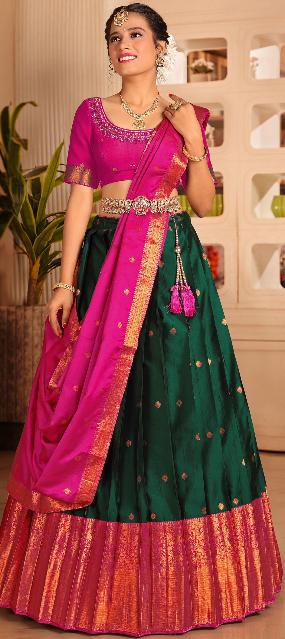 Bridal, Festive, Party Wear, Wedding Green, Pink and Majenta color Banarasi Silk fabric Lehenga : 1918223 Bridal, Festive, Party Wear, Wedding Green, Pink and Majenta color Banarasi Silk fabric Lehenga : 1918223
