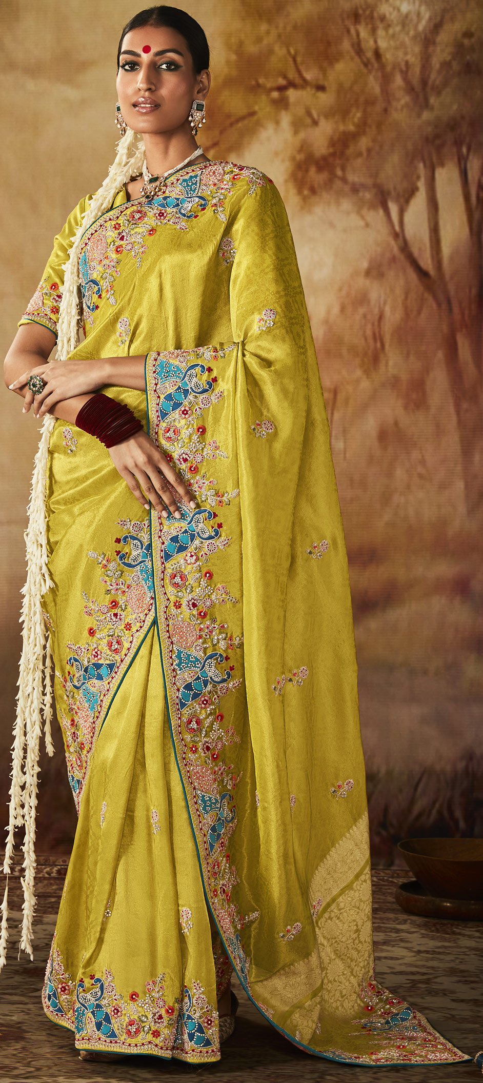 Bridal, Wedding Gold color Kanjeevaram Silk, Silk fabric Saree 1919751