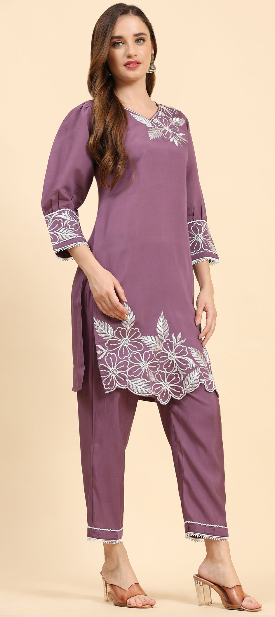 Party Wear Shimmer Silk Purple Stone Work 3 Pcs Salwar Set - PSSS01
