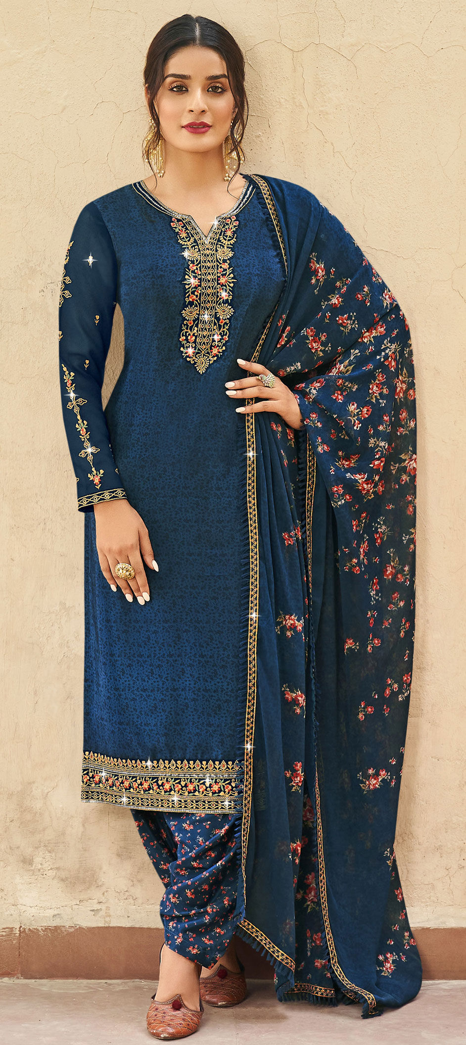 Viscose Silk Teal Blue Pakistani Pant Style Salwar Suit